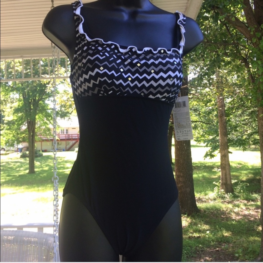 Gottex Profile Confetti One Piece Swimsuit size 6 NWT sun protection ruffle top